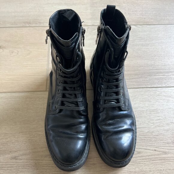 LAST CHANCE Prada Black Lace Up Combat Boots 36.5 - Picture 1 of 11